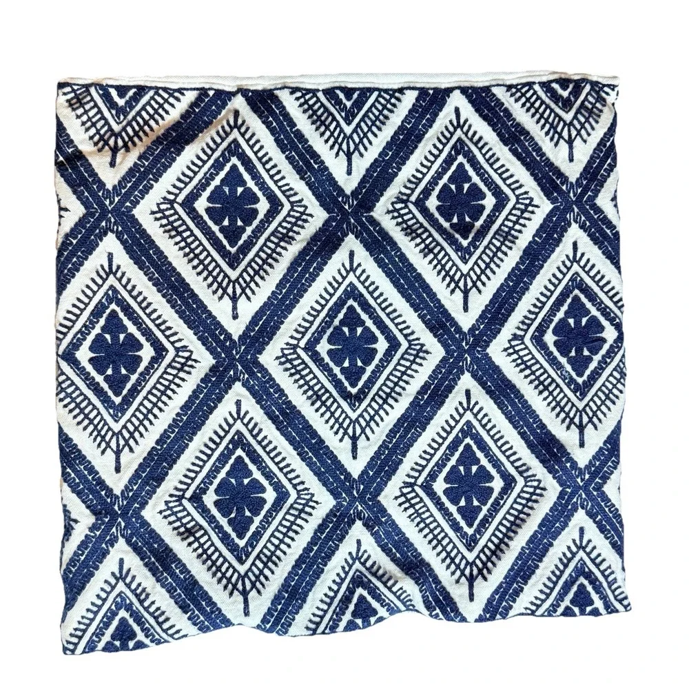 Cotton Indigo Blue Embroidered Pair (2) Pillow Shams Only 16
